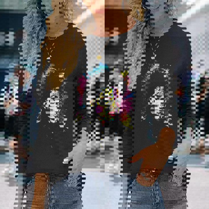 Mj Bad World 白黒スプラッター 長袖Tシャツ 彼女への贈り物