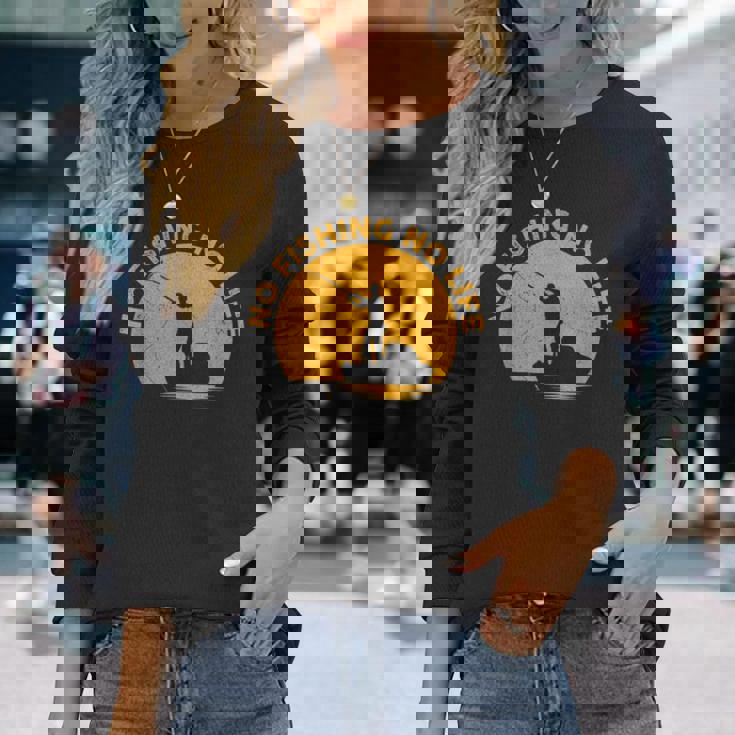 No Fishing No Life 釣り フィッシング ロゴ プリント 長袖Tシャツ 彼女への贈り物