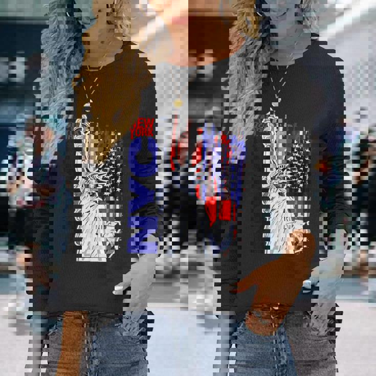 Nyc ニューヨーク市自由の女神 アメリカ国旗 長袖Tシャツ 彼女への贈り物