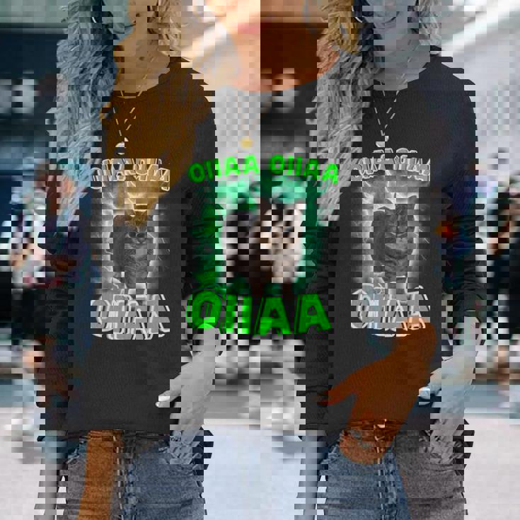 Oiiaa Oiiaa 猫 脳腐 ウイルス スピニング 猫 ミーム 長袖Tシャツ 彼女への贈り物