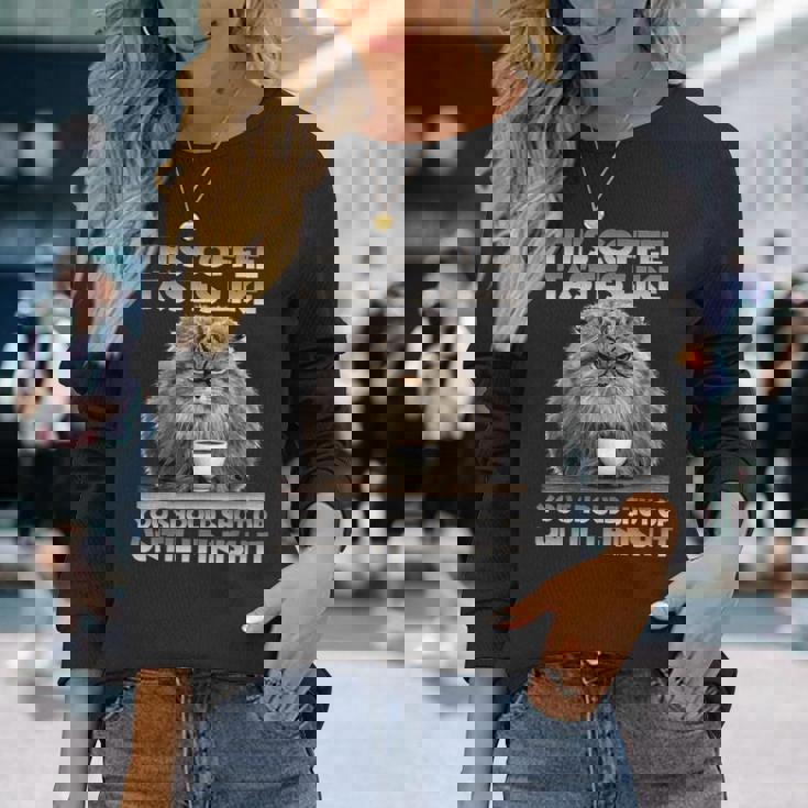 Pallas Catコーヒー愛好家のための朝の不満 マヌルネコ 長袖Tシャツ 彼女への贈り物