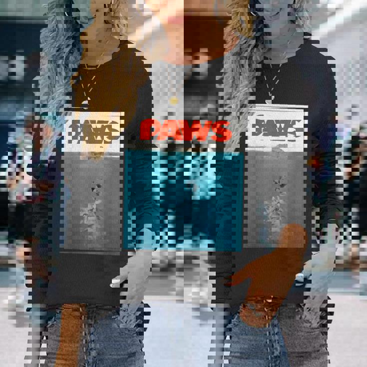 Paws Cat ファニーtシャツ、子猫映画ポスターパロディ 長袖Tシャツ 彼女への贈り物