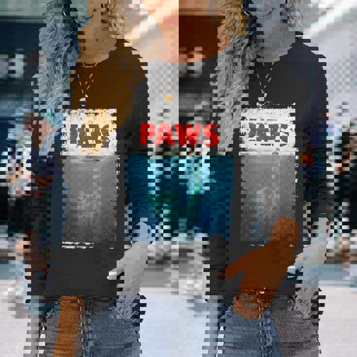 Paws 猫 子猫 ニャーパロディー おもしろ猫好き 長袖Tシャツ 彼女への贈り物