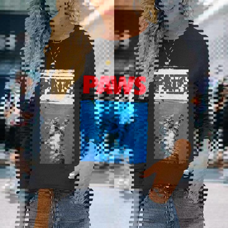 Paws 猫とネズミ トップス かわいい 面白い猫好きのパロディトップ 長袖Tシャツ 彼女への贈り物