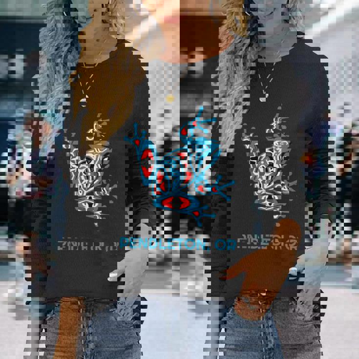 Pendleton オレゴンレッドブルフロッグ Pnw アート ネイティブアメリカン 長袖Tシャツ 彼女への贈り物