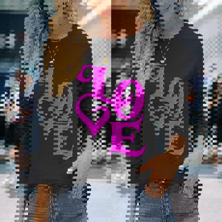 Pink Love ピンクカラーグラフィック 長袖Tシャツ 彼女への贈り物