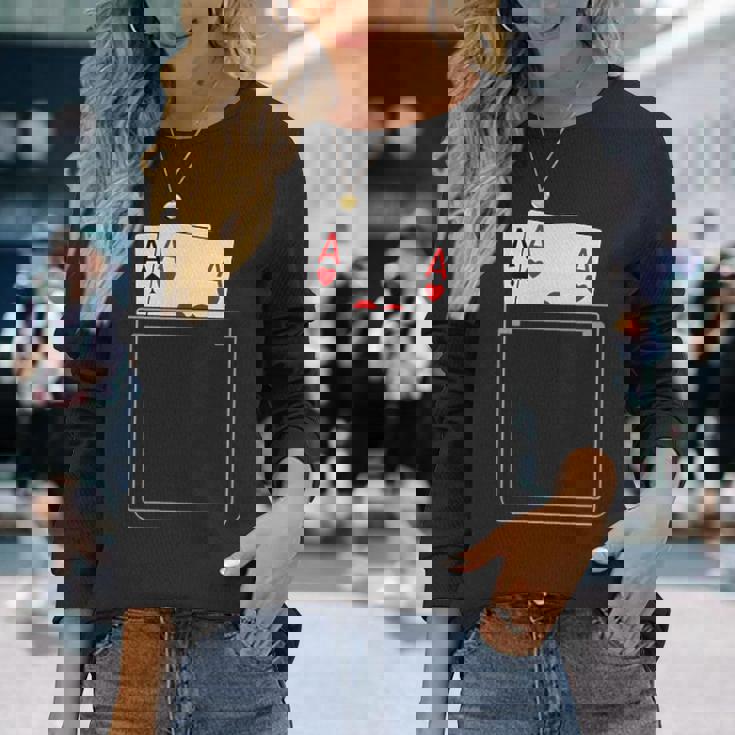 Pocket Aces Pokerpades & Heart 面白いポーカー ギフト 長袖Tシャツ 彼女への贈り物