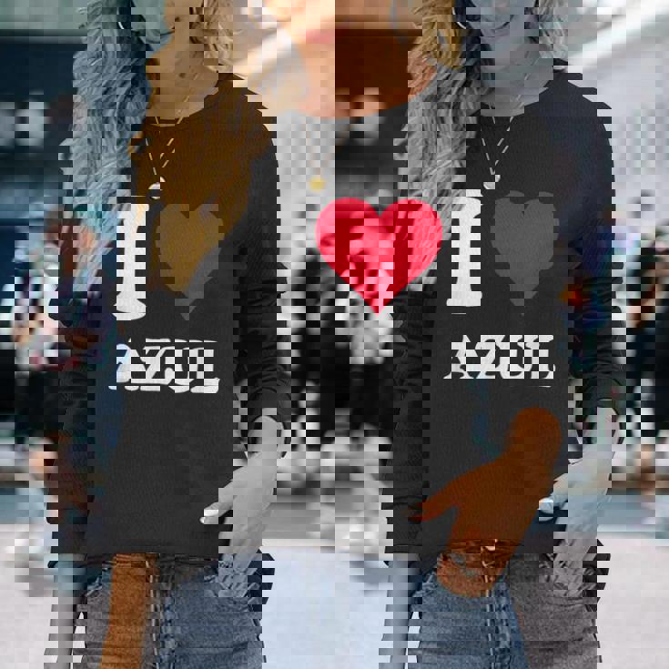 Red Heart I Love Azul 長袖Tシャツ 彼女への贈り物