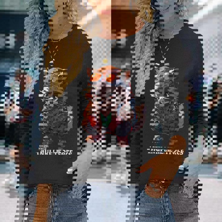 Tanuki Elite Forces No2 タヌキ精鋭部隊 かわいい狸 アニマル 動物 おもしろ 漢字 たぬき 長袖Tシャツ 彼女への贈り物