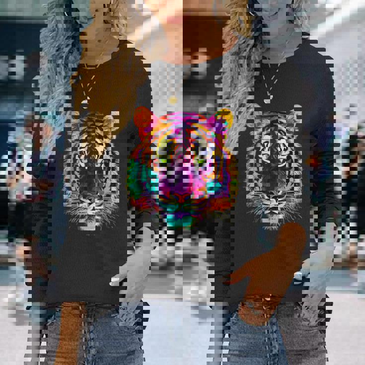 Tigre Arte Zoo Colorido Animal Tigre Camiseta de manga larga Regalos para ella