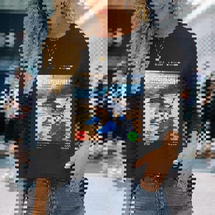 Tralalero Tralala イタリアンブレインロットミーム 電話ミーム 長袖Tシャツ 彼女への贈り物