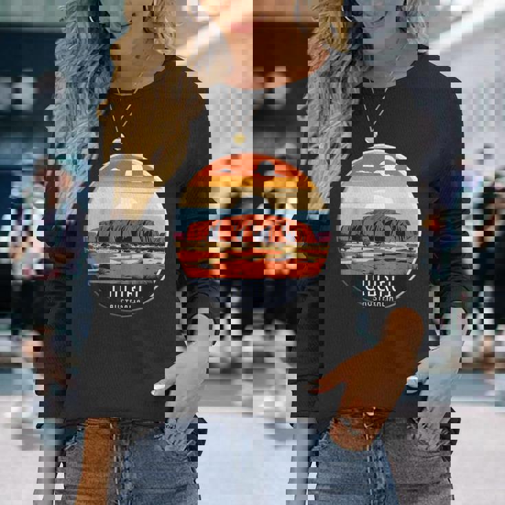 Uluru オーストラリア お土産 エアーズ ロック 記念品 ヴィンテージ 太陽 長袖Tシャツ 彼女への贈り物