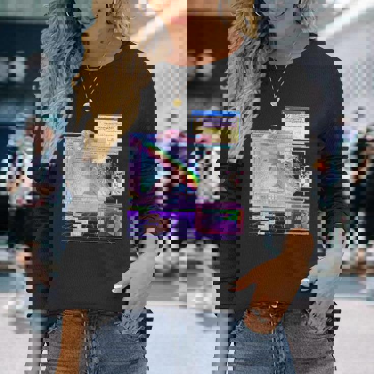 Vaporwave 美的pc トリッピーアート 90年代コンピューター 長袖Tシャツ 彼女への贈り物