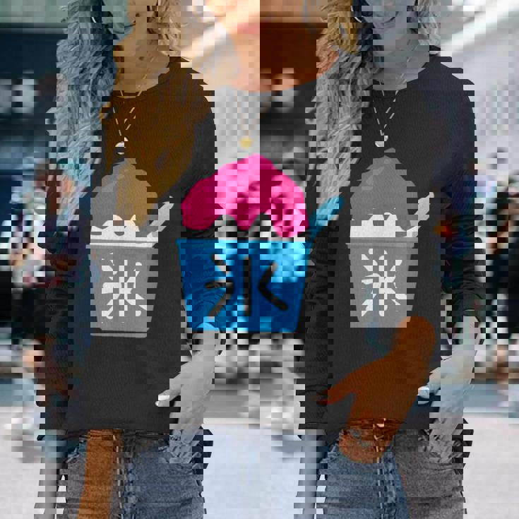 【かき氷】お祭り かきごおり 食べ物 夏服 可愛い 面白い おもしろ シンプル ウケ狙い メンズ キッズ レディース 長袖Tシャツ 彼女への贈り物