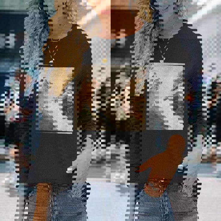 おかしな猫 神 創造 アダム ミーム イエス 長袖Tシャツ 彼女への贈り物