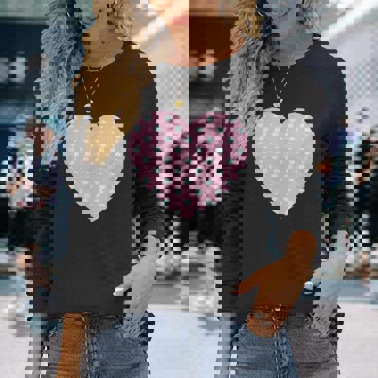 かわいい ライトブルー ピンク 水玉模様 ミニマリスト グラフィック 長袖Tシャツ 彼女への贈り物