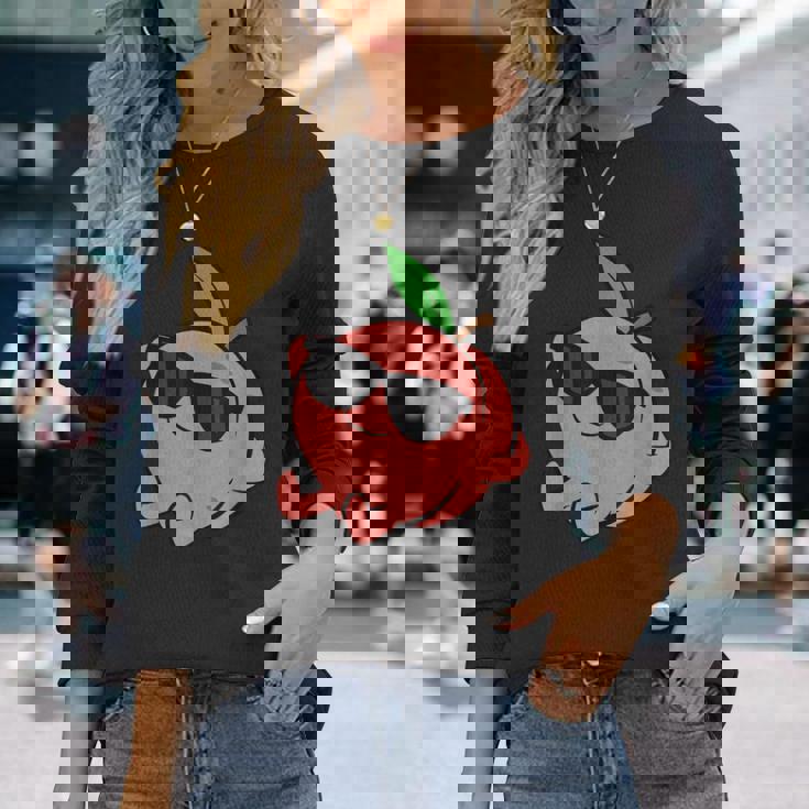 かわいい 桃 フルーツ リラックス のんびりピーチ 長袖Tシャツ 彼女への贈り物