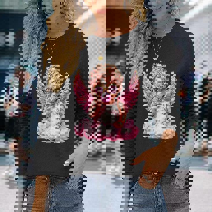 かわいいキューピッド吹くバブルガムサングラスバレンタインデー。 長袖Tシャツ 彼女への贈り物