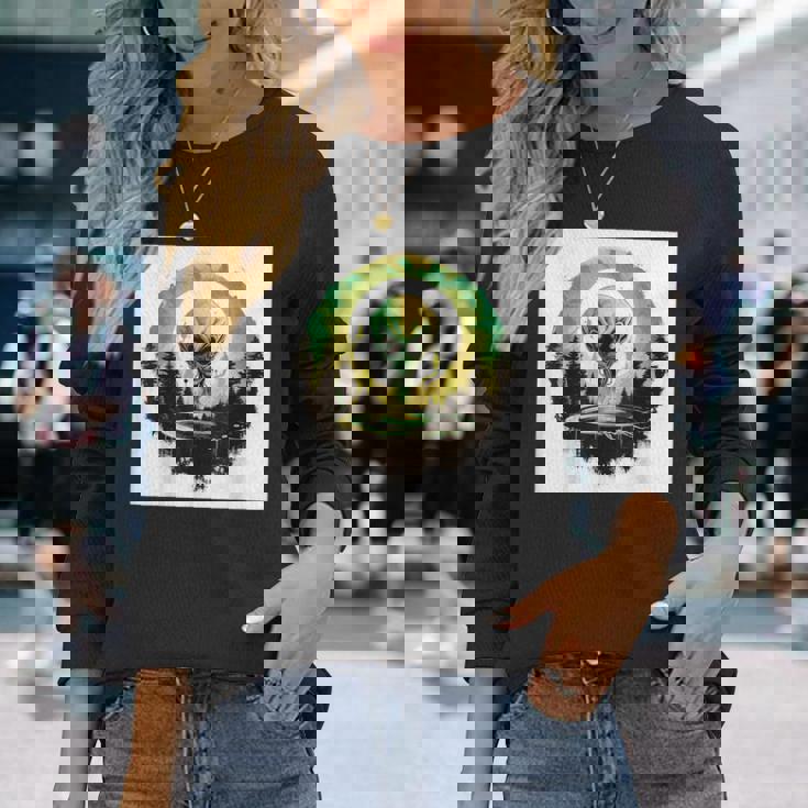 かわいいグリーンエイリアンヘッドufoスペースフェイス 長袖Tシャツ 彼女への贈り物