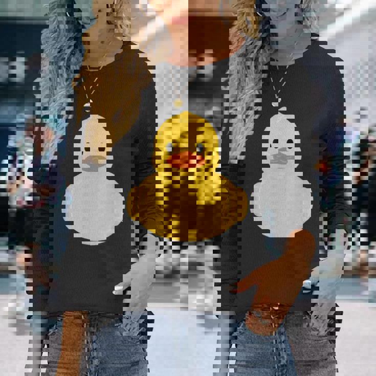 かわいいゴム製アヒルのアヒル 長袖Tシャツ 彼女への贈り物