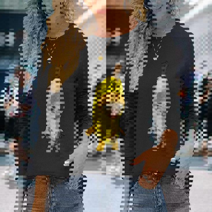 かわいいバナナ猫 ハッピーバナナキャットミーム キティ 猫好きミーム 長袖Tシャツ 彼女への贈り物