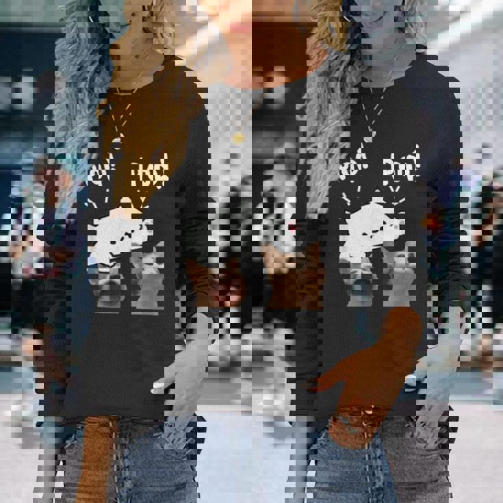 かわいいボンゴ猫遊びポップ猫ミーム 長袖Tシャツ 彼女への贈り物