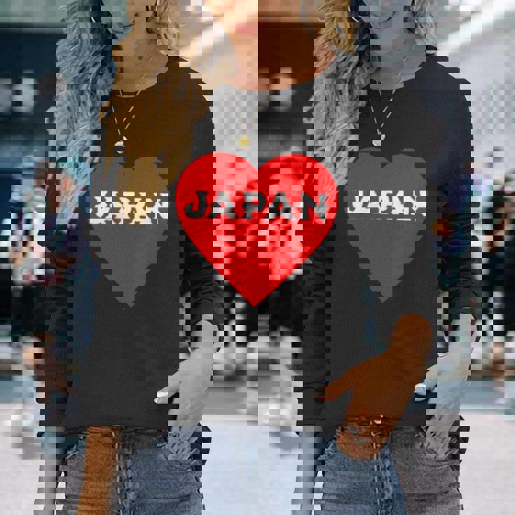 かわいい日本の国旗 ハートjapan 日本応援 ワンポイント 長袖Tシャツ 彼女への贈り物