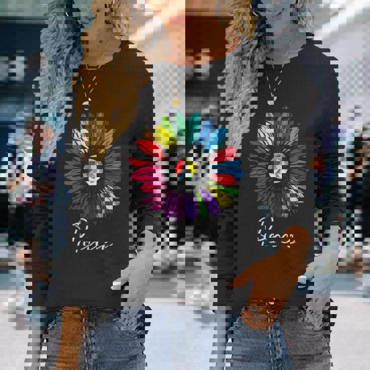 すべての愛する人々に平和 陽気なデザイン 長袖Tシャツ 彼女への贈り物