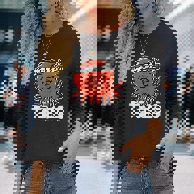 たこ たこ焼き 蛸 Tako タコ イラスト おもしろ かわいい 簡単 かっこいい 剥がれ風 デザイン 長袖Tシャツ 彼女への贈り物