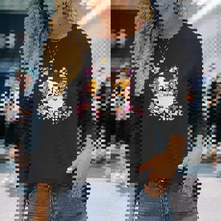 ねこ ユニークイラスト オリジナルキャラクター もちもふにゃん【Mochimofunyan】 長袖Tシャツ 彼女への贈り物