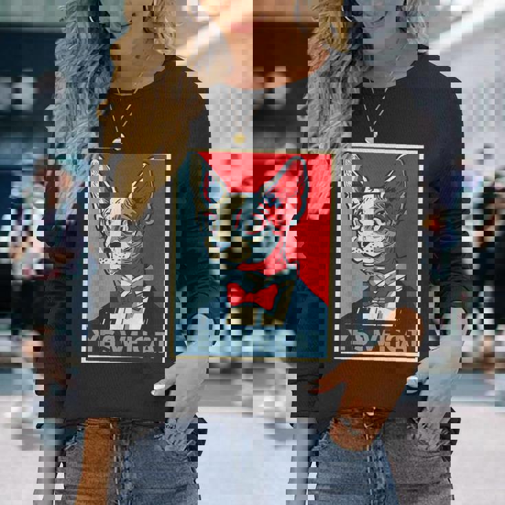 はい、私たちは面白い猫を社長として猫好きの猫好きの猫ルール面白い 長袖Tシャツ 彼女への贈り物