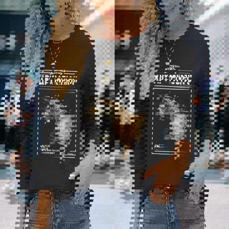 へそてんねこ、うずら 猫 へそ天 鶉 Cat 長袖Tシャツ 彼女への贈り物