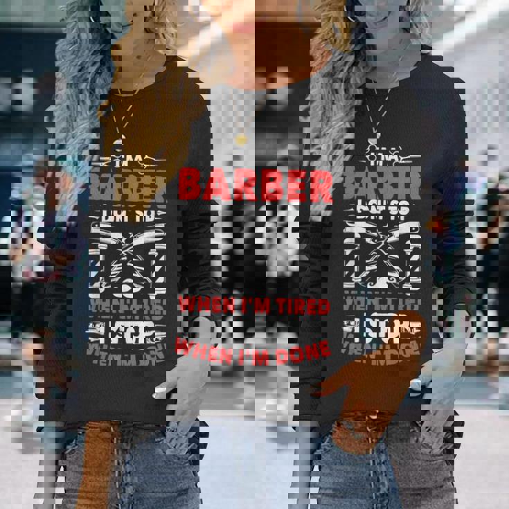 やったら床屋止まるよ美容師理髪師プレゼント 長袖Tシャツ 彼女への贈り物