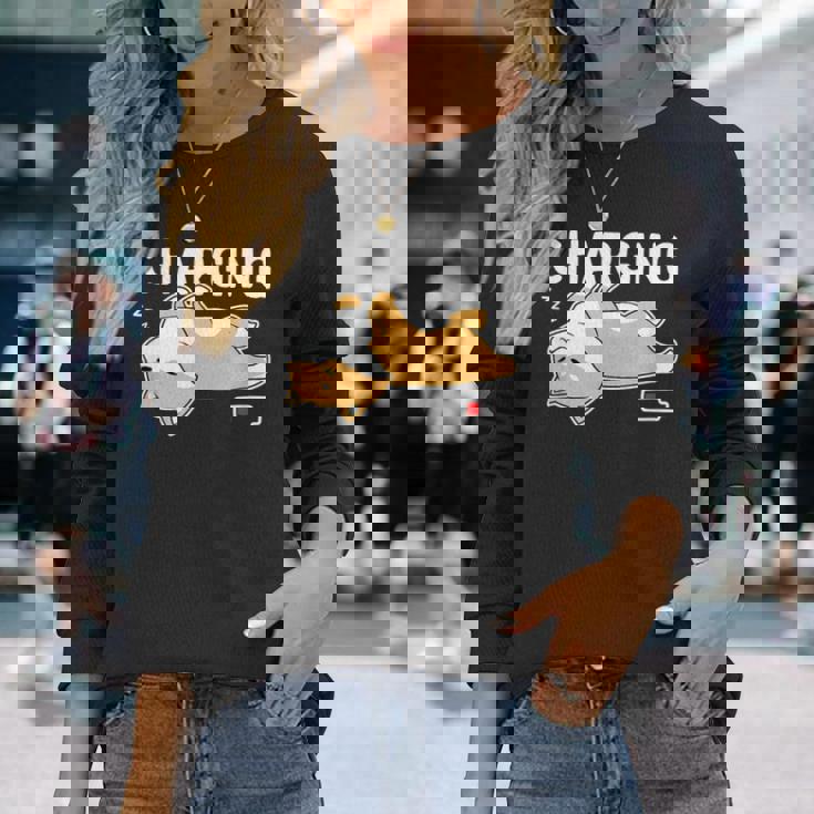 やる気スイッチ故障中 充電中 犬 柴犬 犬好き かわいい おもしろ 面白い 長袖Tシャツ 彼女への贈り物