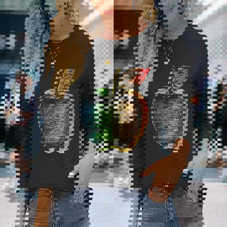 りんご フルーツ ドローイング アート カラフル モチーフ アップル 長袖Tシャツ 彼女への贈り物