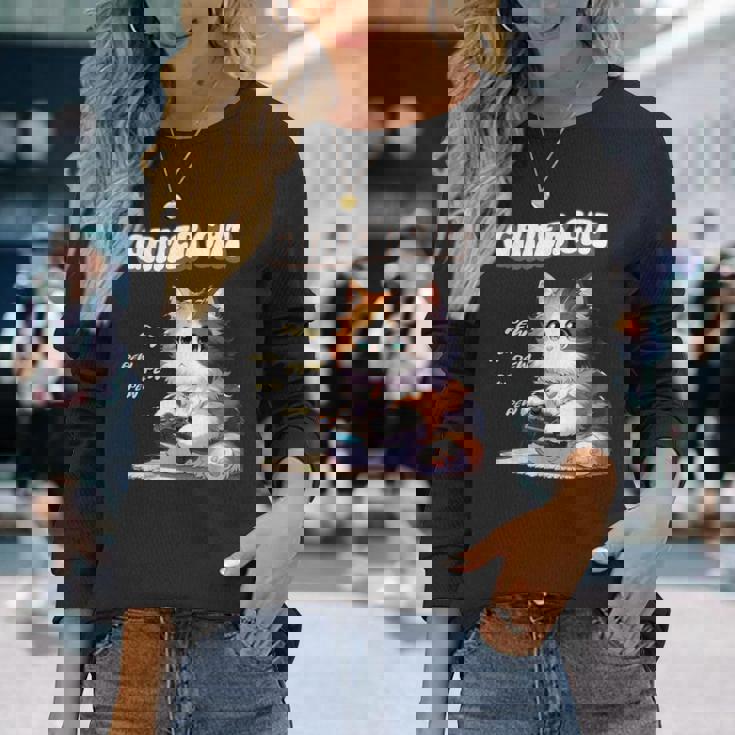 わがままゲーマー猫 ゲーム好き かわいい おもしろ マンガ アニメ オタク 長袖Tシャツ 彼女への贈り物