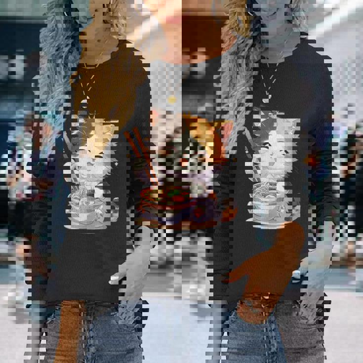 わがまま猫 ねこ ラーメン好き かわいい おもしろ マンガ 長袖Tシャツ 彼女への贈り物