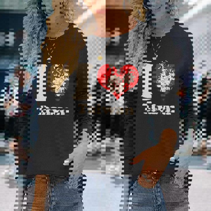 アイラブ台湾フローラル 長袖Tシャツ 彼女への贈り物