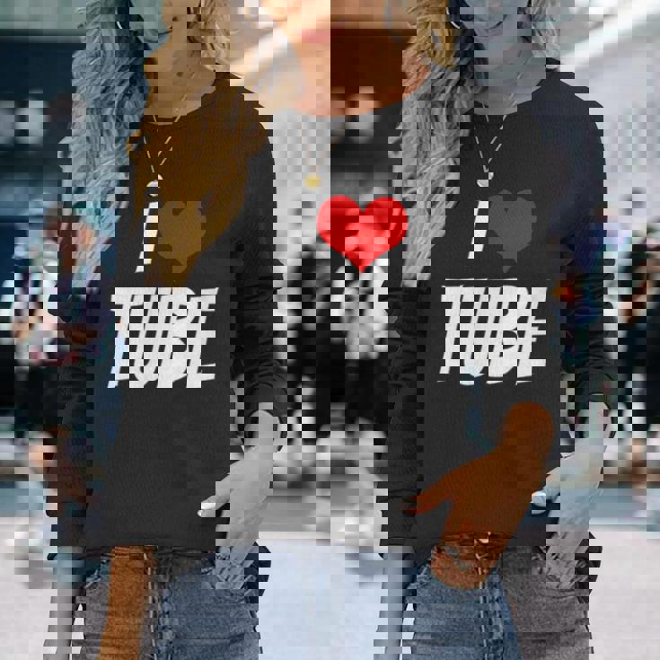 アイ・ラブ・チューブ・ハート 長袖Tシャツ 彼女への贈り物