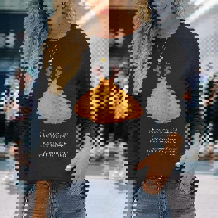 アジフライ好きなら、あなたは私の友達、アジフライ好き共有メッセージ 長袖Tシャツ 彼女への贈り物