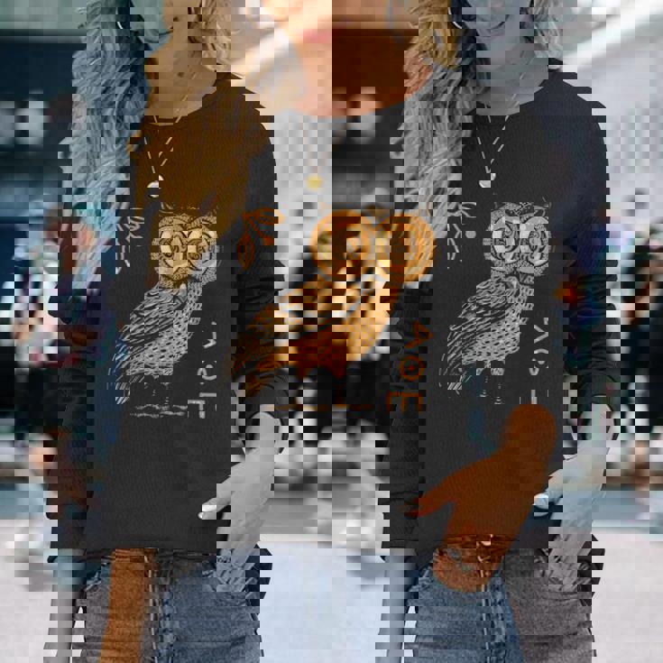 アテナのフクロウ ギリシャ神話 古代ギリシャ 長袖Tシャツ 彼女への贈り物