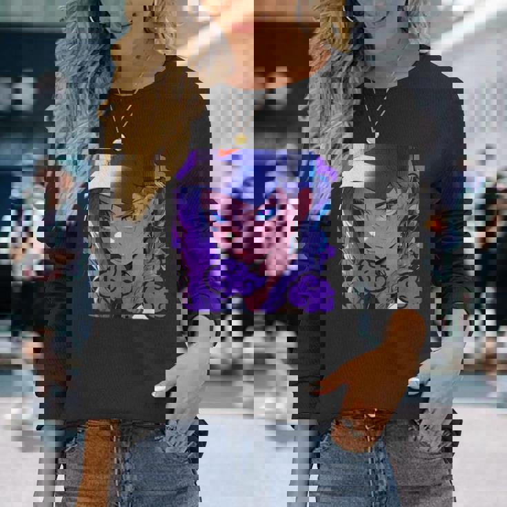 アニバエオタク美少女アニメ少女 紫髪ミステリアス 長袖Tシャツ 彼女への贈り物