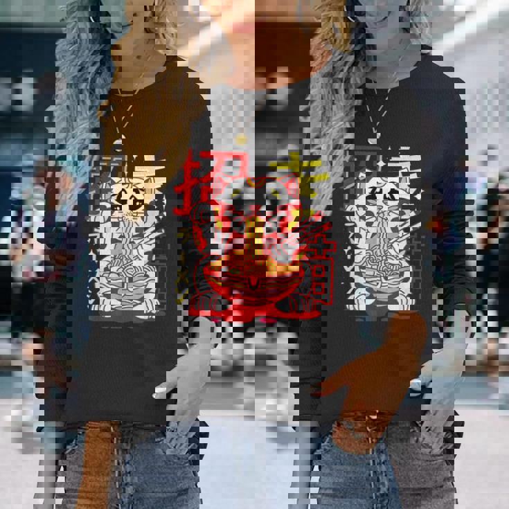 アニメ ラーメン 猫 レトロ 和麺 美的 カワイイ 長袖Tシャツ 彼女への贈り物