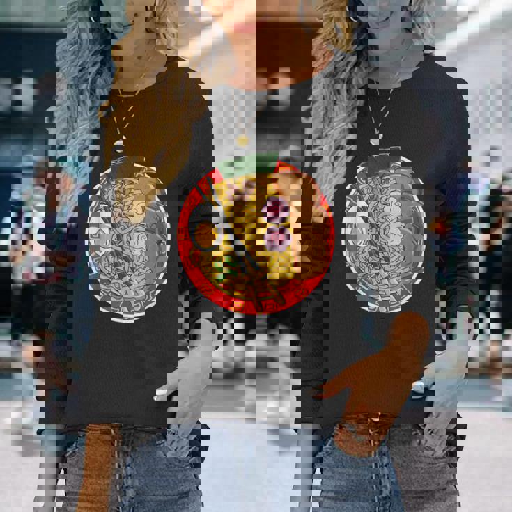 アニメ 和風ラーメン 麺類 食いしん坊ギフト 長袖Tシャツ 彼女への贈り物