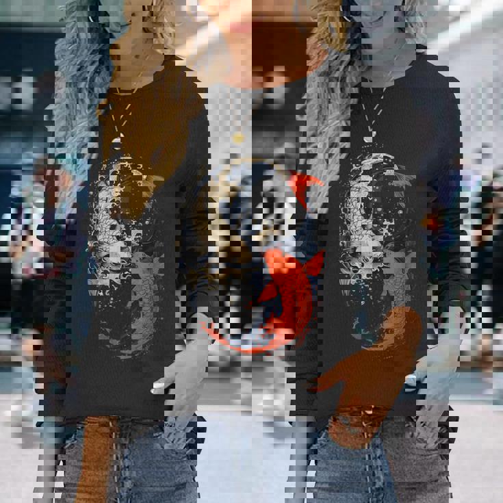 アニメ 日本の鯉 魚 陰陽 アート 長袖Tシャツ 彼女への贈り物