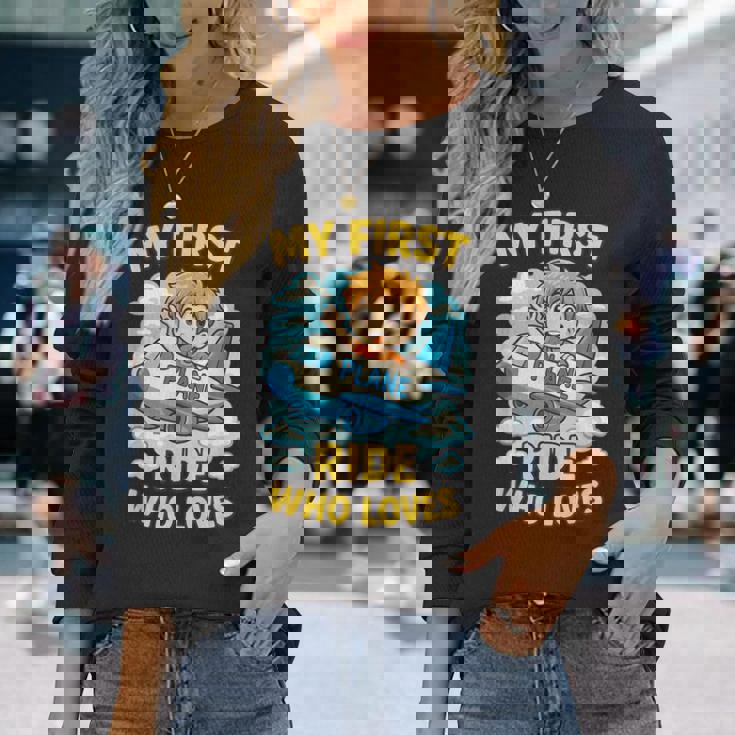 アニメ 飛行機 ライド ファーストクラスの乗客向け 長袖Tシャツ 彼女への贈り物