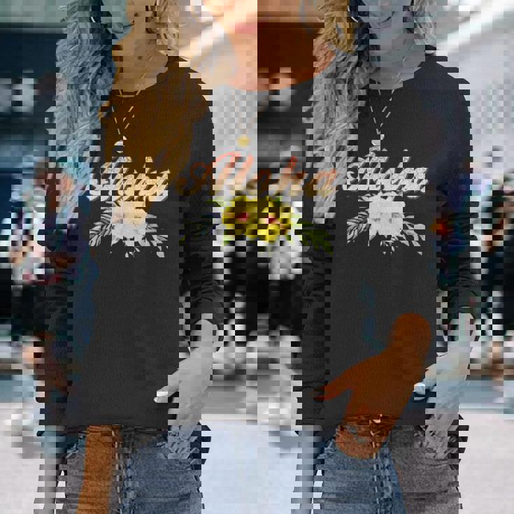 アロハイエロー ハイビスカス 長袖Tシャツ 彼女への贈り物