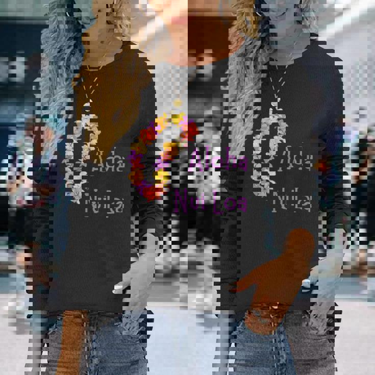 アロハヌイロアハワイアンとても愛し合うフラワーレイ 長袖Tシャツ 彼女への贈り物