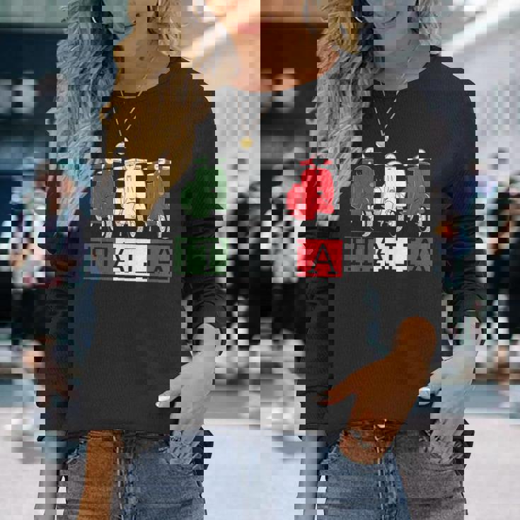 イタリア イタリア 国旗 スクーター ベスパ 原付ライダー お土産 ギフト 長袖Tシャツ 彼女への贈り物