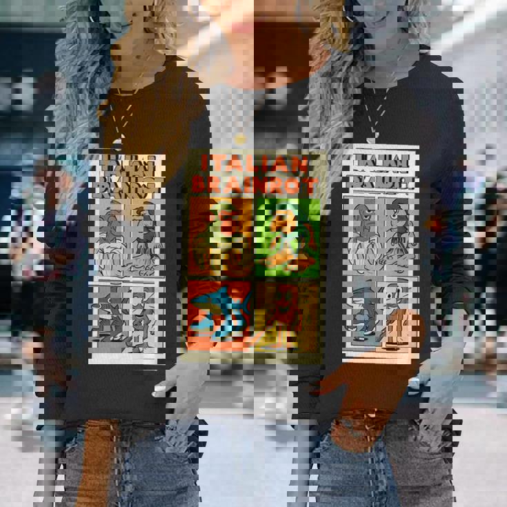 イタリアのブレインロットコミックポスター 長袖Tシャツ 彼女への贈り物